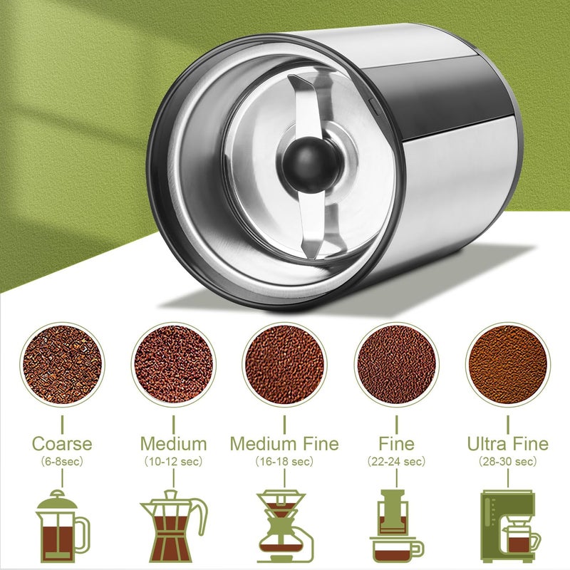 wancle Coffee Grinder, Electric Coffee Grinder, Quiet Spice Grinder, One Touch Coffee Mill for Beans, Spices and More, with Clean Brush, Stainless Steel - Image 3